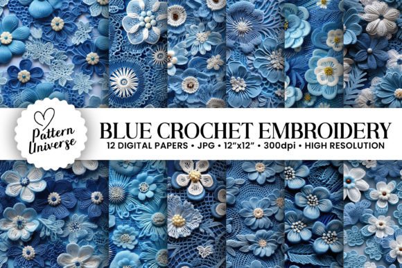 Review: Blue Crochet Embroidery Digital Papers