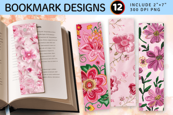 Reviewing Pink Embroidery Flowers PNG Bookmark Des